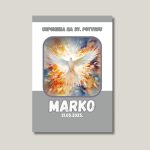 Magnet za krizmu sivi okvir s motivom golubice i vatrene svjetlosti