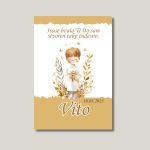 Magnet za pričest Isus u bijeloj haljini vodi dječaka