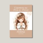 Zahvalnica za prvu pričest djevojčice s cvjetnim vjenčićem koja moli