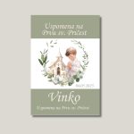 Magnet prva pričest dječaka u odijelu ispred crkve i kaleža