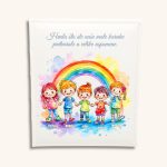 Personalizirani fotoalbum za tetu u vrtiću s imenima djece i šarenim motivom duge